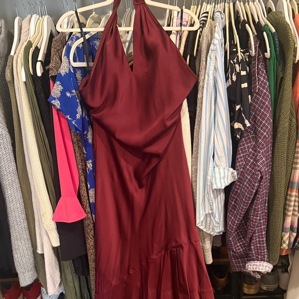 Elegant Burgundy Halter Dress
